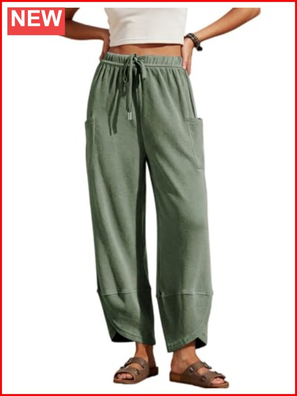 Womens Wide Leg Harem Sweatpants Drawstring High Rise Ankle Pockets